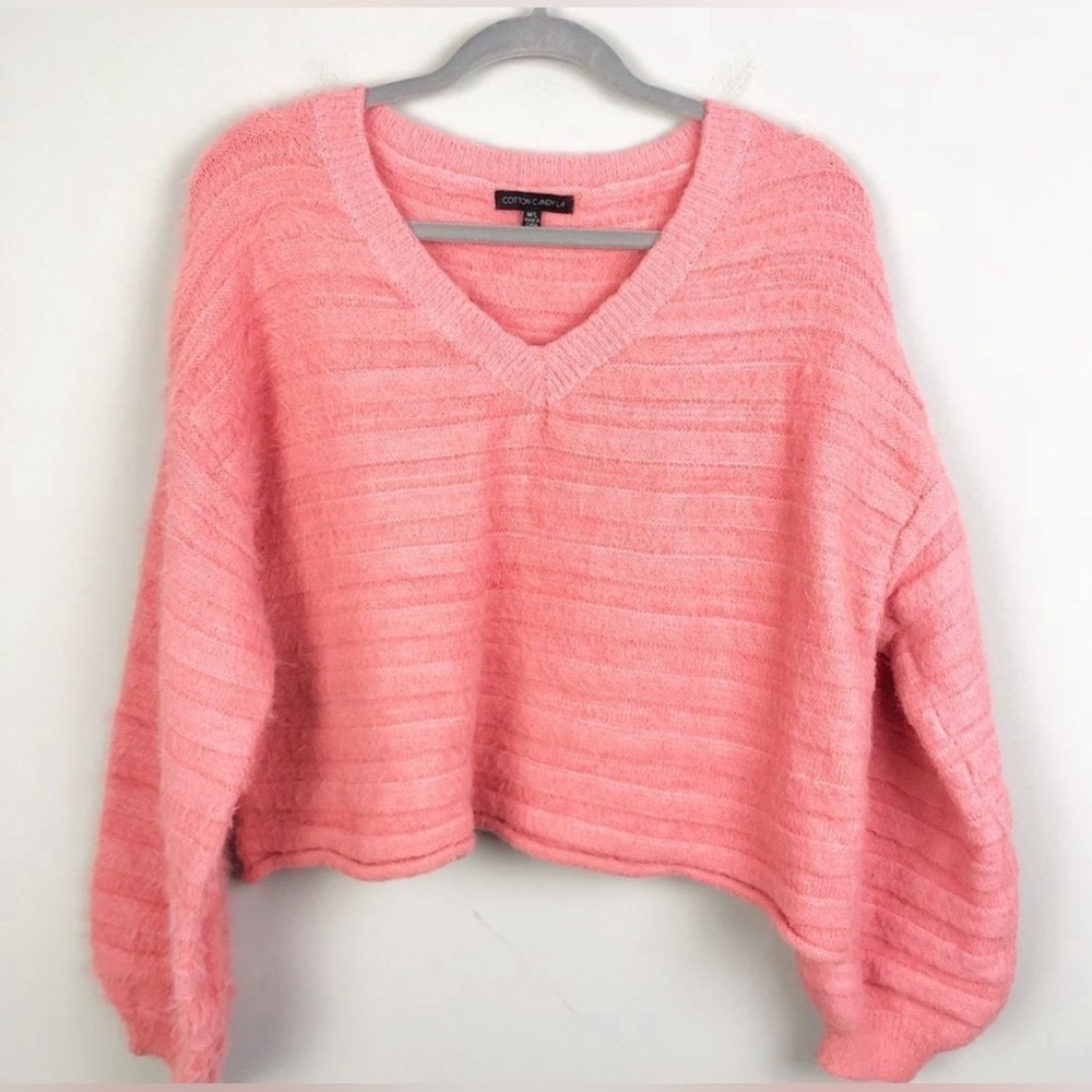 Cotton Candy LA Small/Medium Cropped Thick Sweater Orange coral
